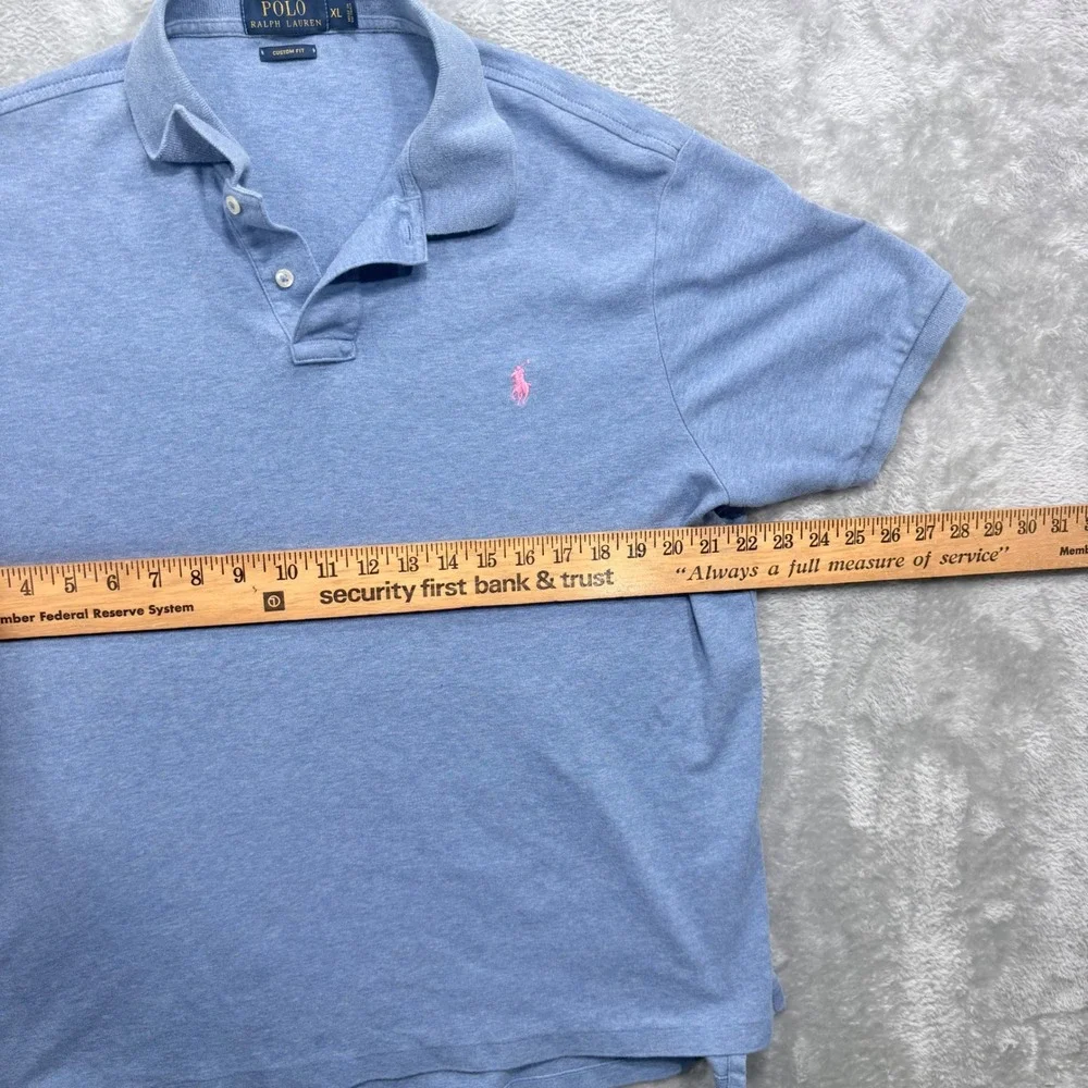 Polo Ralph Lauren Polo Shirt Mens XL Blue Custom Fit Short Sleeve Pink Pony Logo